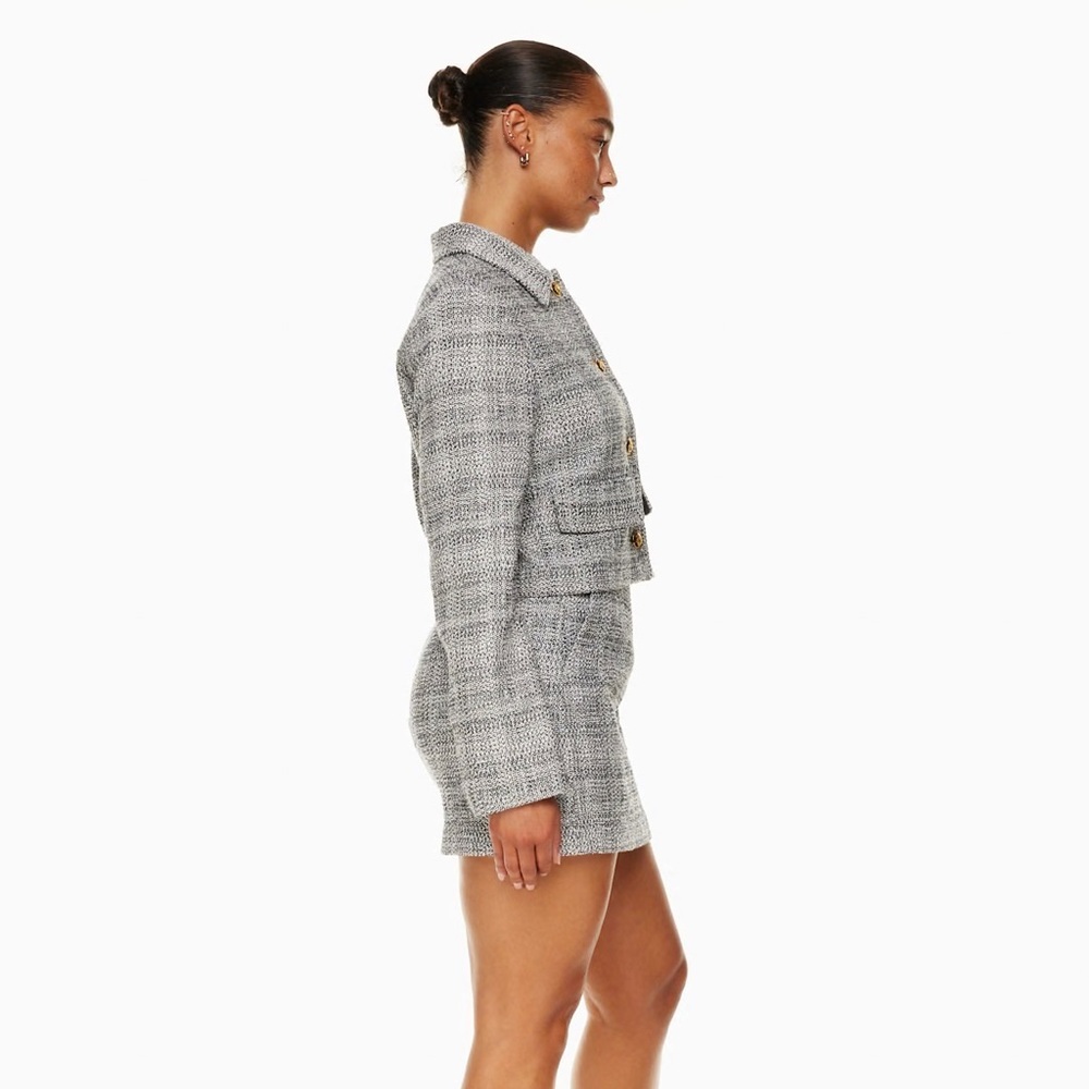 Aritzia Babaton black & white cotton linen tweed blazer jacket - 2XS - Picture 4 of 10